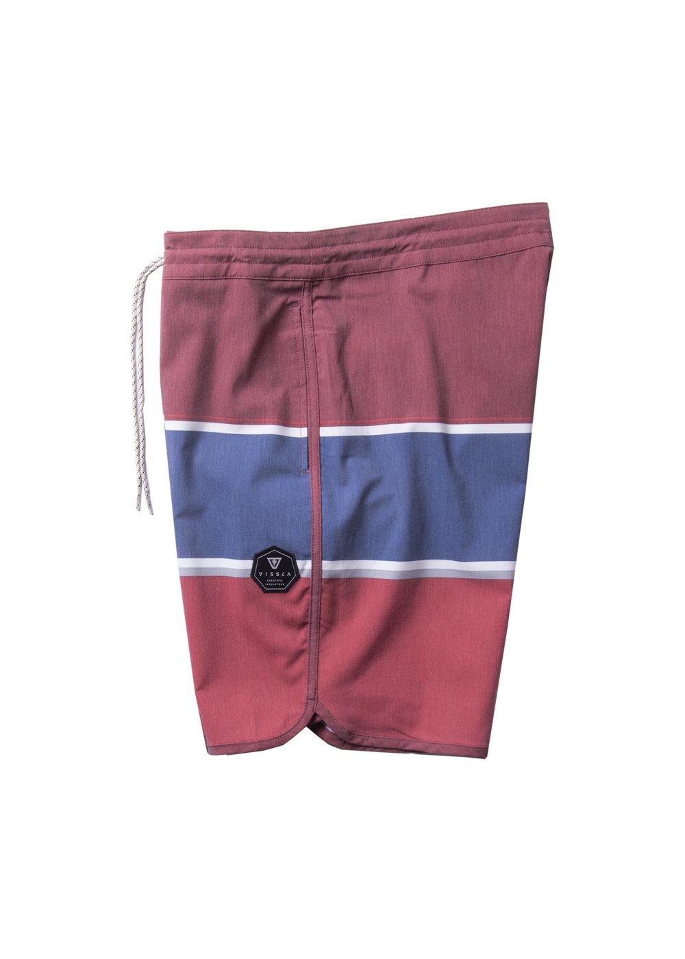 Vissla Blood 17" The Point Boys Boardshort Side View. Multi Color with Patch.