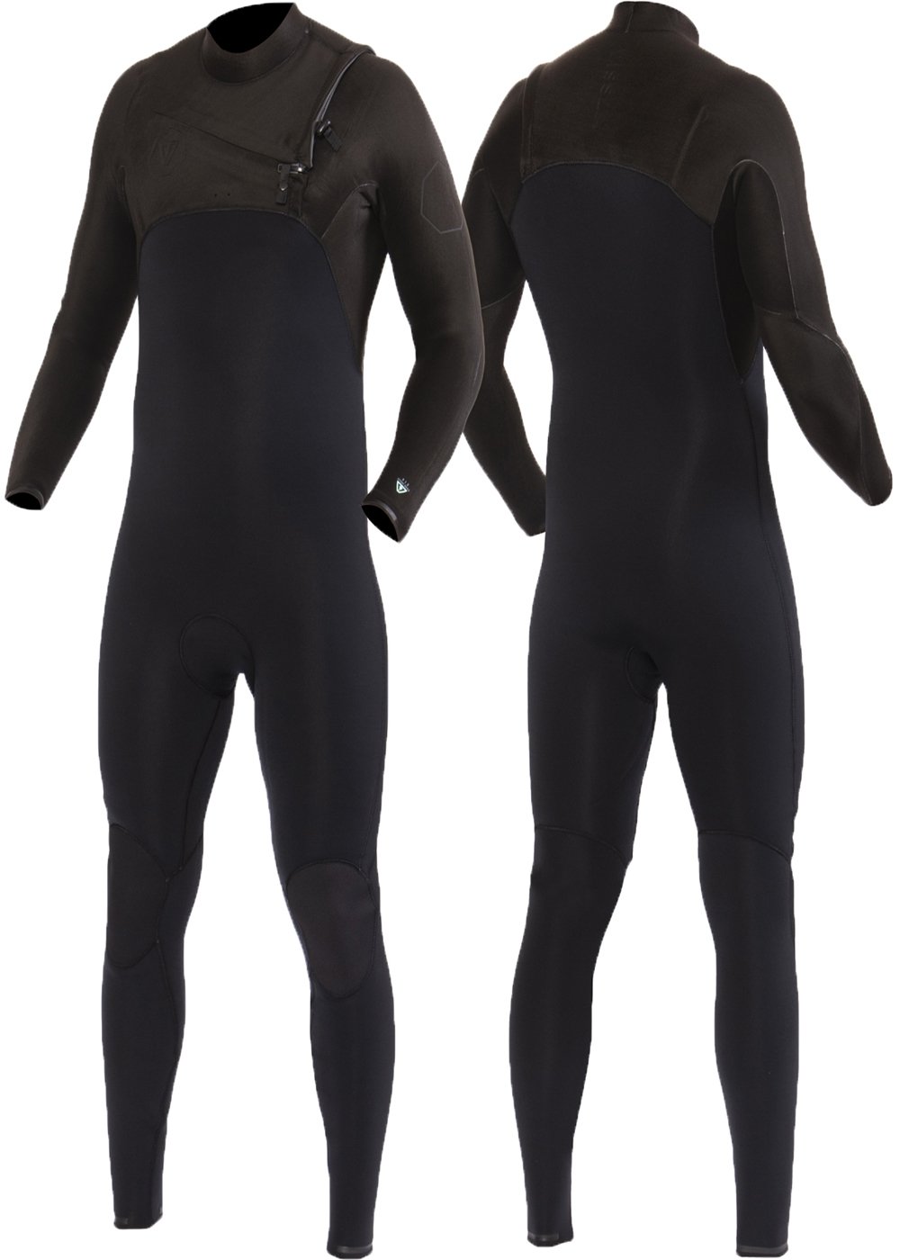 Vissla Men's Black High Seas ll 3-2 Chest Zip Full Wetsuit. Front and Back View.