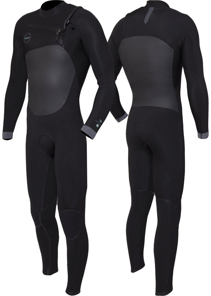 Vissla Men's Black North Seas 3-2 Chest Zip Full Suit. Front and Back View.
