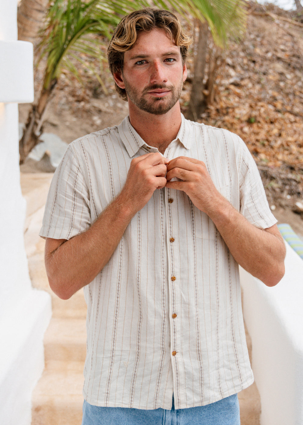 Linen Pin Short Sleeve Shirt
