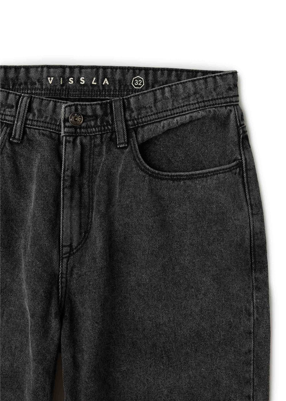 Vissla Let Loose 5 Pkt Jean 17" Leg Opening in Washed Black, view 3