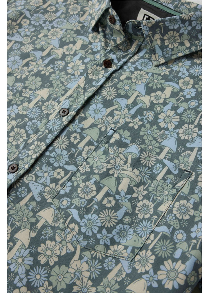 Vissla Shrooms Hybrid Eco SS Shirt in Faded Denim, view 2