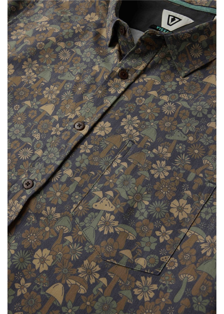 Vissla Shrooms Hybrid Eco SS Shirt in Dark Earth, view 2