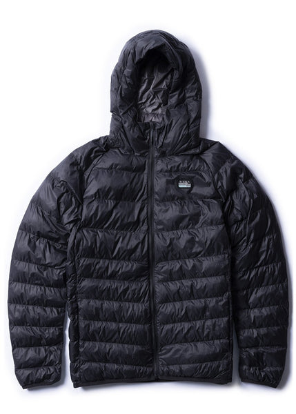 Black oversized vinyl down jacket with straps and logo | The