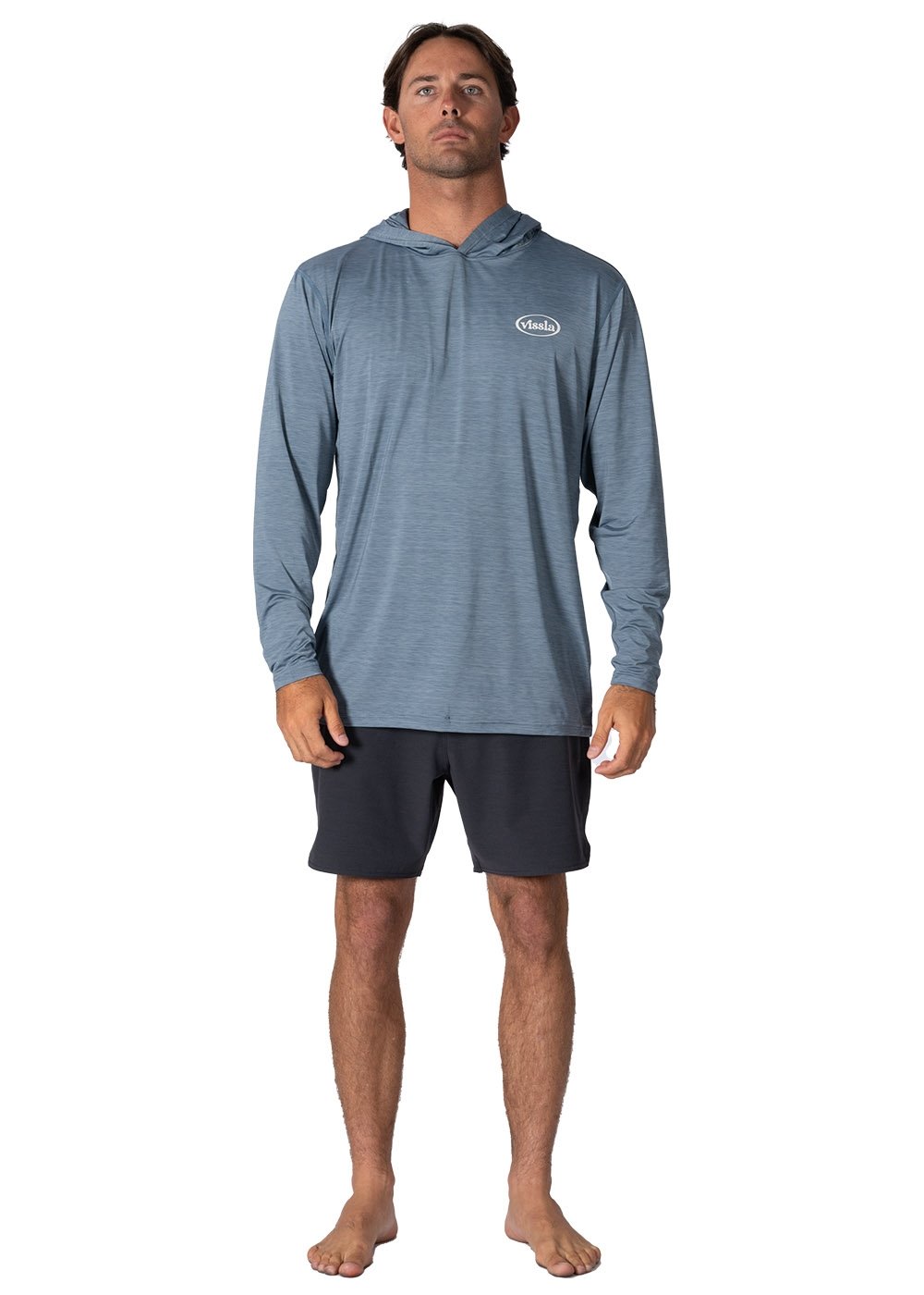 Vissla Twisted Eco Hooded Long Sleeve Shirt Men s Slate Heather M