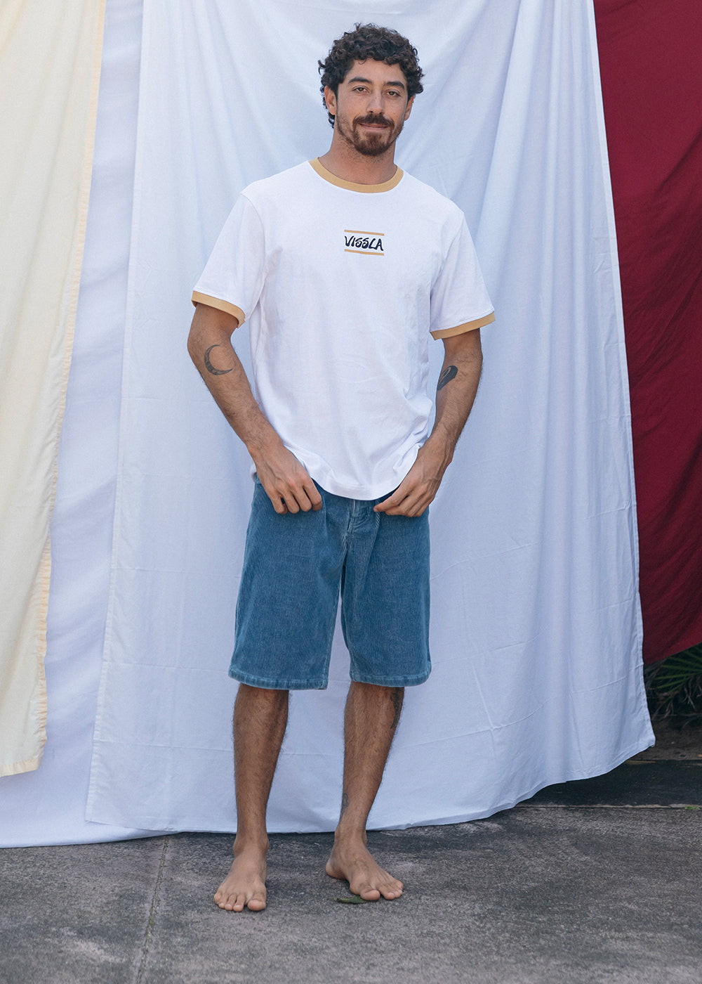 Vissla Dialect Heavyweight Ringer Organic Tee in White, view 3