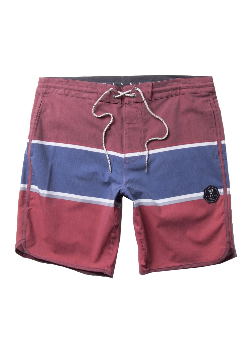 Vissla Blood 17" The Point Boys Boardshort Front View. Multi Color with Patch.