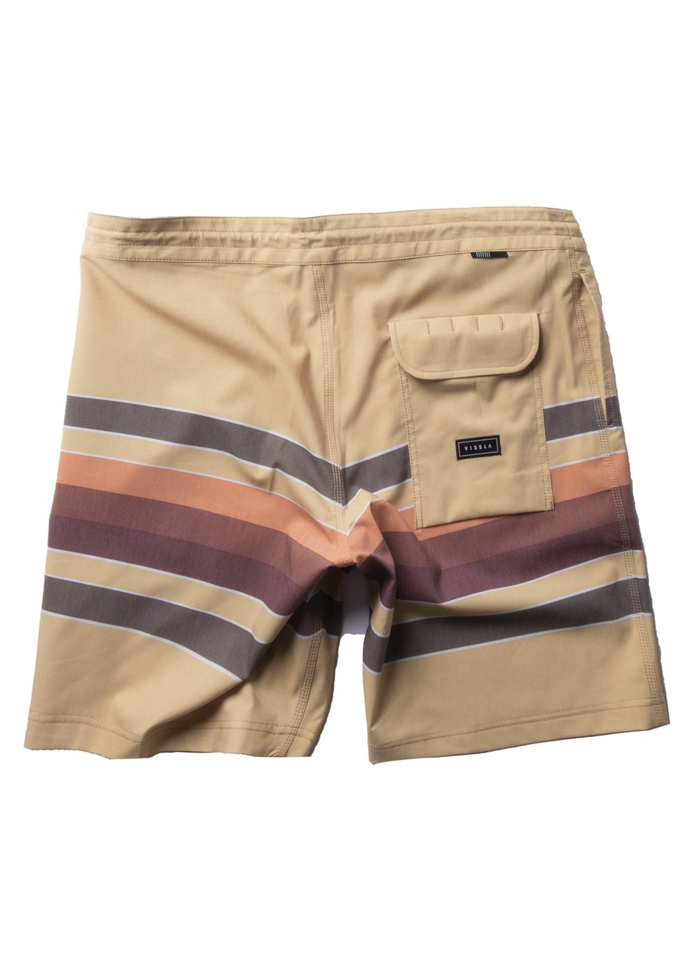 Vissla Ochre 17" Boys Fist Bump Boardshort Back View. Multi Colored Print with Patch.