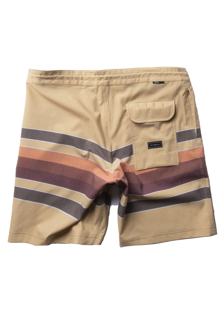 Vissla Ochre 17" Boys Fist Bump Boardshort Back View. Multi Colored Print with Patch.