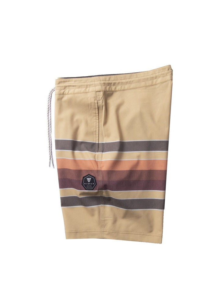 Vissla Ochre 17" Boys Fist Bump Boardshort Side View. Multi Colored Print with Patch.