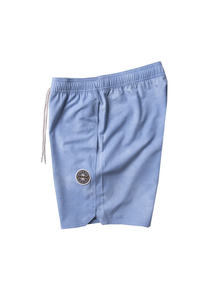 Vissla Blue Wash 16" Solid Sets Boys Ecolastic Boardshort Side View. Solid Color with Patch.