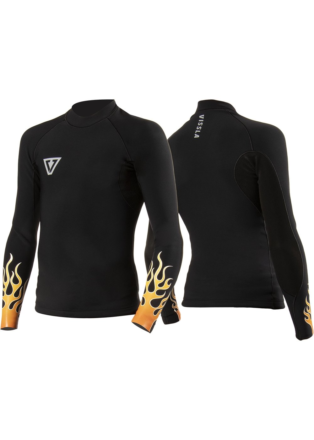 Vissla Boys Black High Fire 1mm Long Sleeve Wetsuit Jacket. Front and Back View.