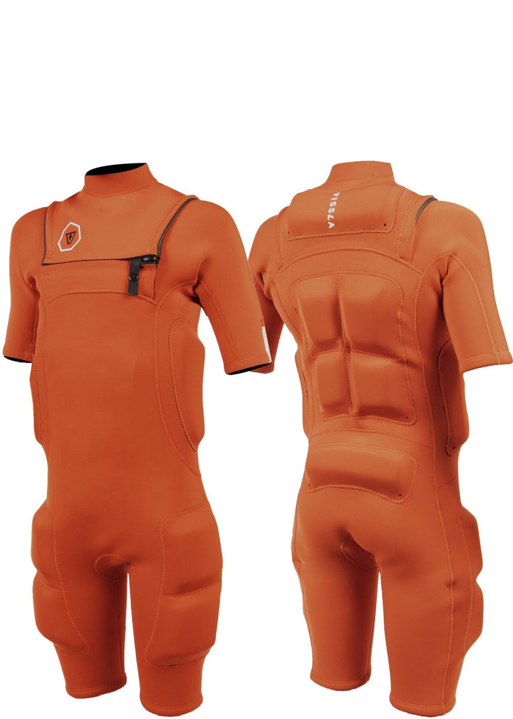 Vissla Boys Orange 2-2 Heavy Seas Impact Chest Zip Spring Suit. Front and Back View.