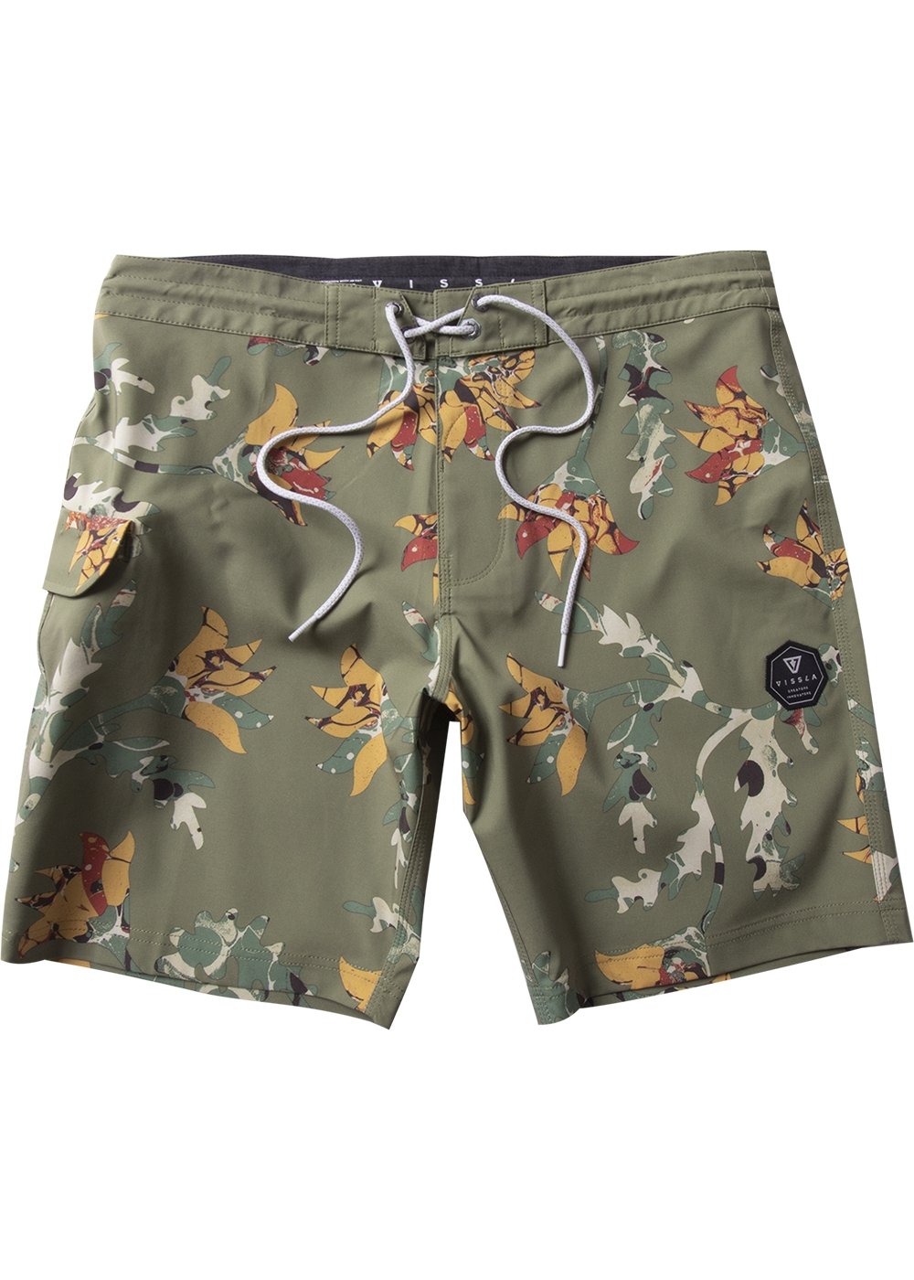 Vissla Mens Sight Study 18.5" board shorts in Army. Front View