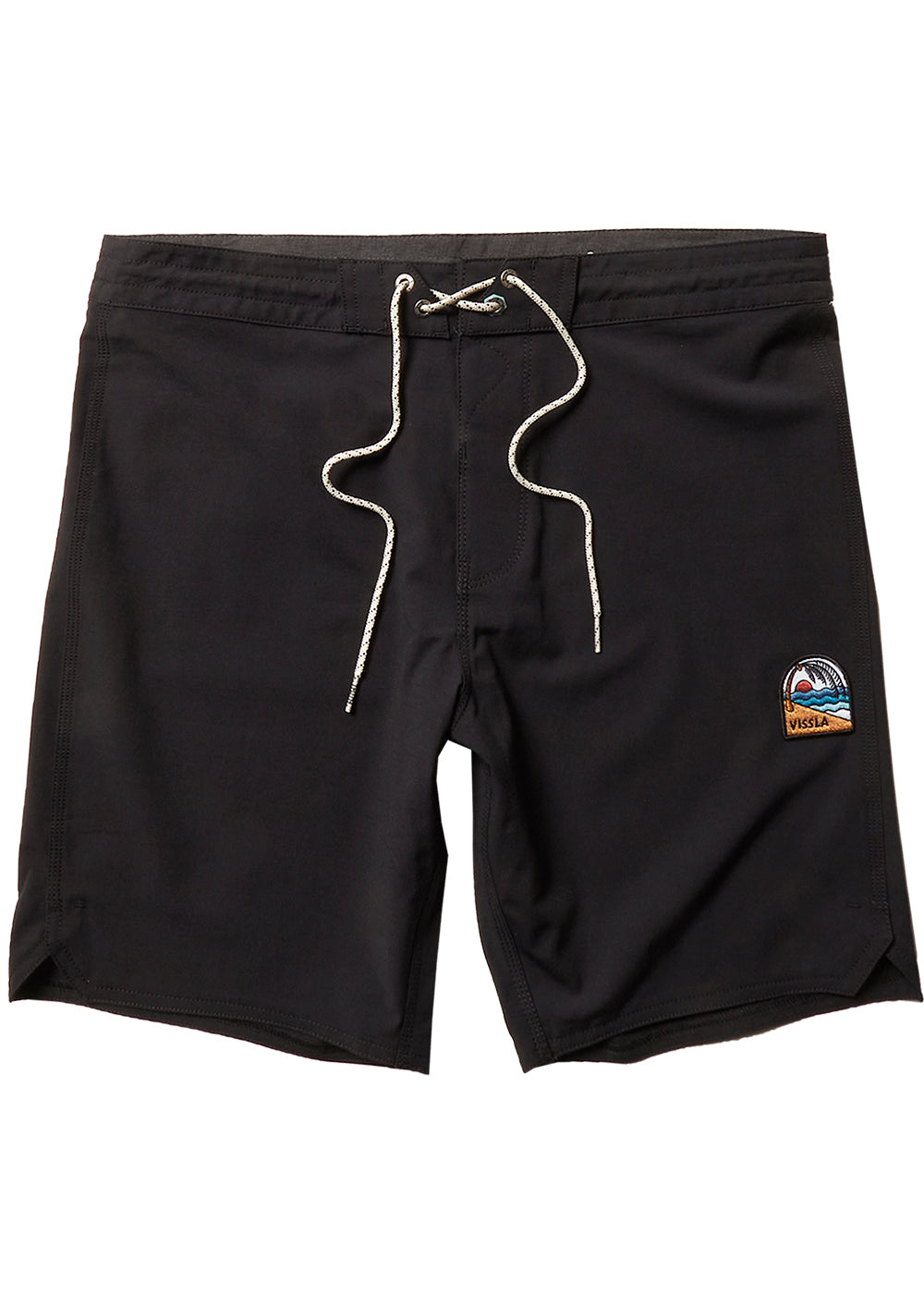 Vissla Black Solid Sets 18.5" Boardshort. Solid Color with Patch Front View.