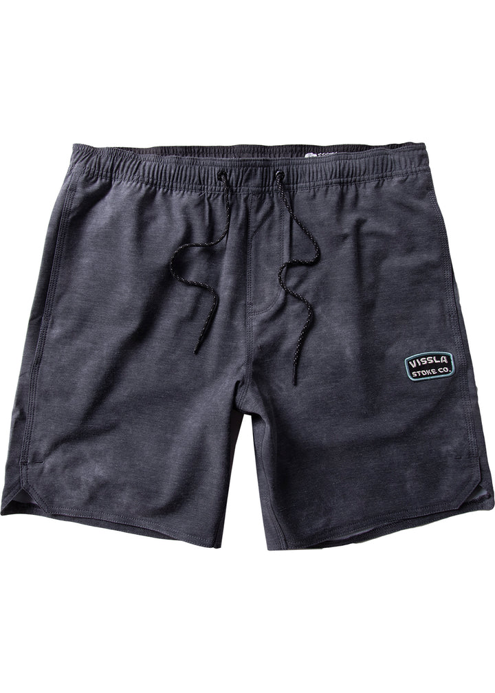 Vissla Men's Black Washed Solid Sets 17.5" Ecolastic short. Includes one velcro back pocket. Front View