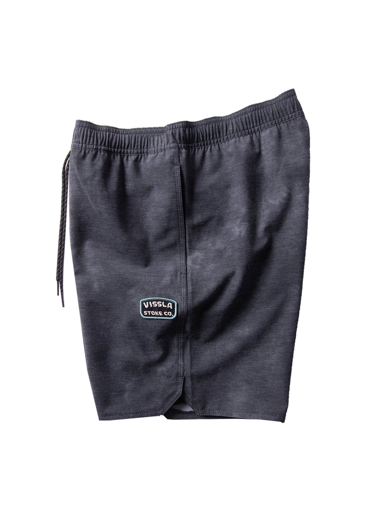 Vissla Men's Black Washed Solid Sets 17.5" Ecolastic short. Includes one velcro back pocket. Side View