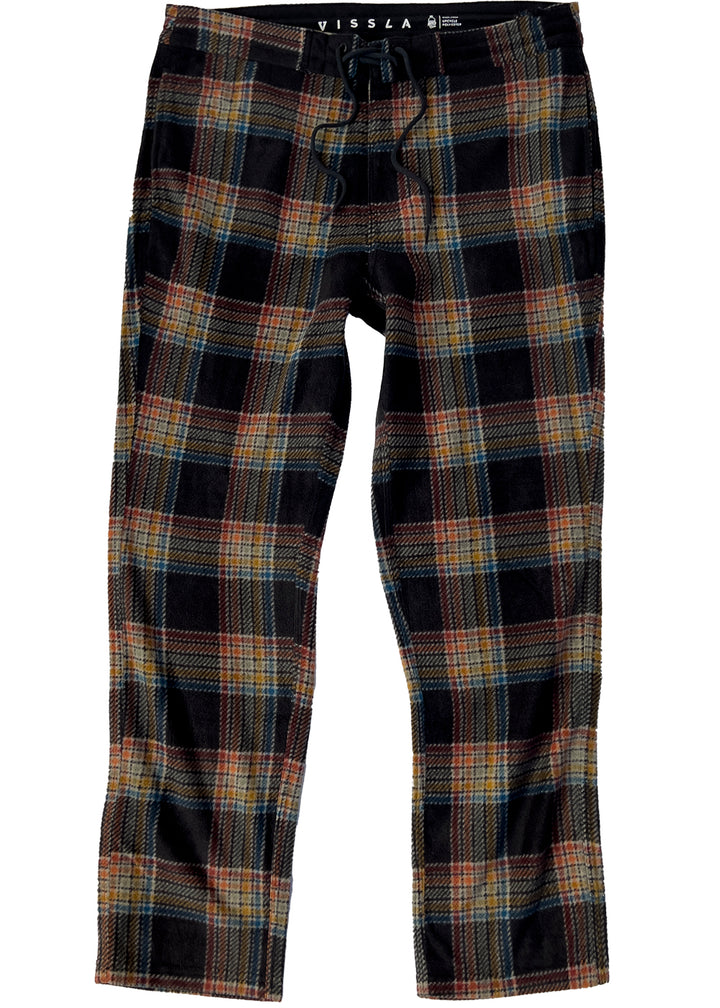 Vissla Men's black and brown plaid pants. Front view