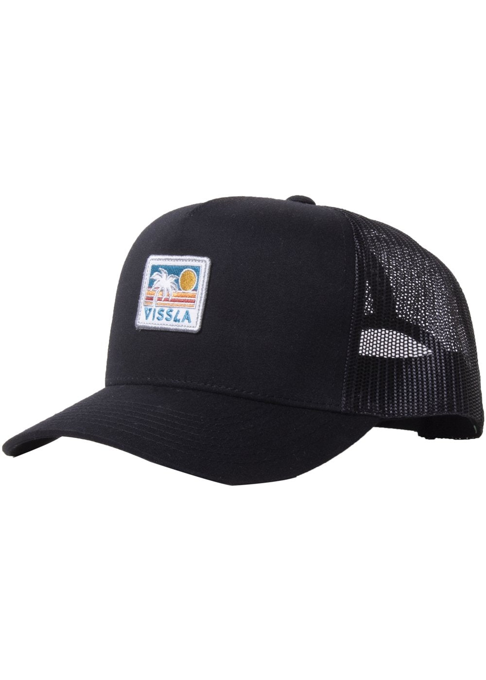 Black Vissla Cap with White Patch Logo and Black Mesh Backing - Front View
