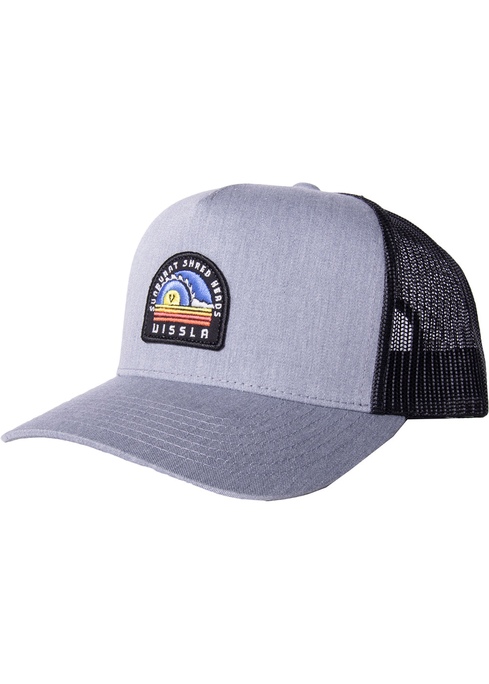Vissla Grey Heather Solid Sets Eco Trucker Hat with Patch Front View 