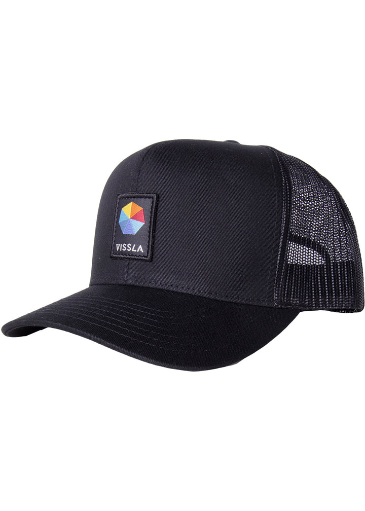 Vissla Black Spectrum Eco Trucker Hat with Patch Front View 