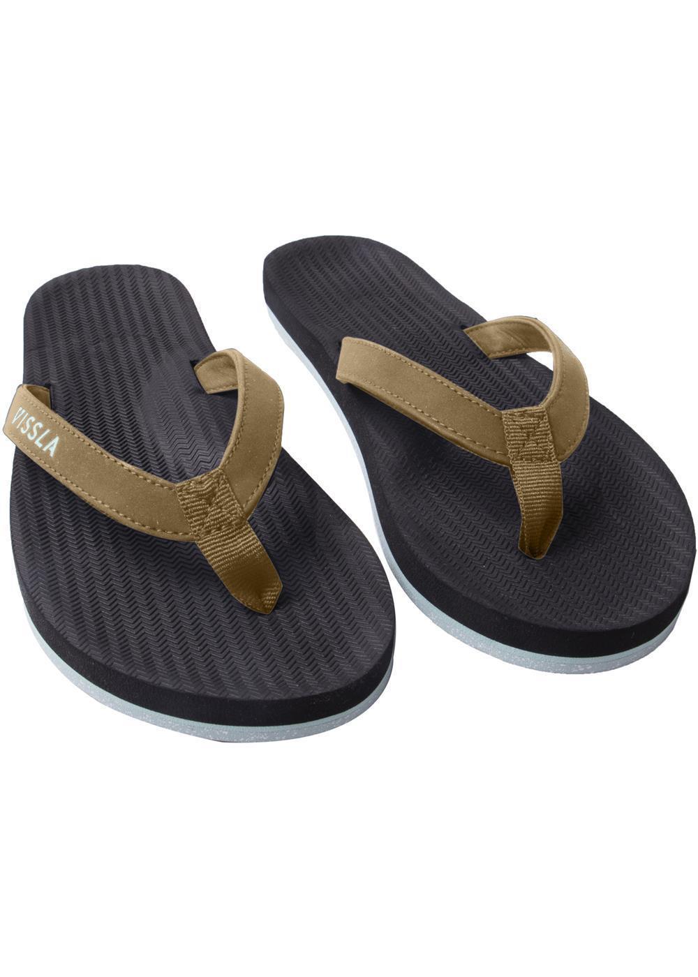 Vissla Sandals with a Black Sole and Brown Toe Thong - Front View