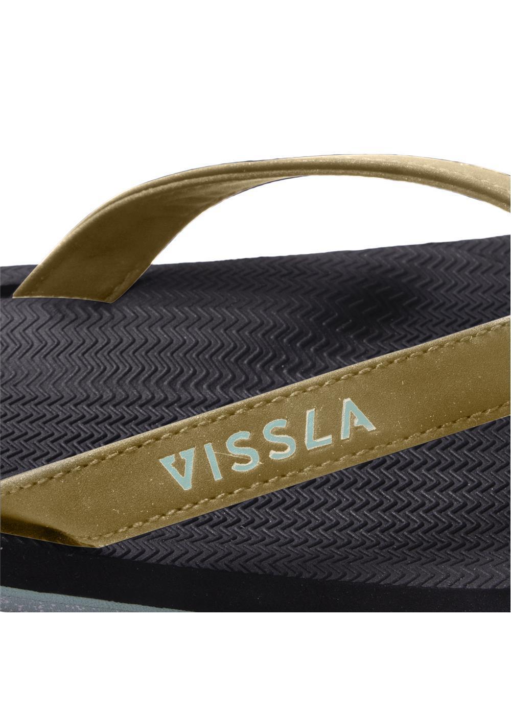 Vissla Sandals with a Black Base, Brown Toe Thong, and White Lettering