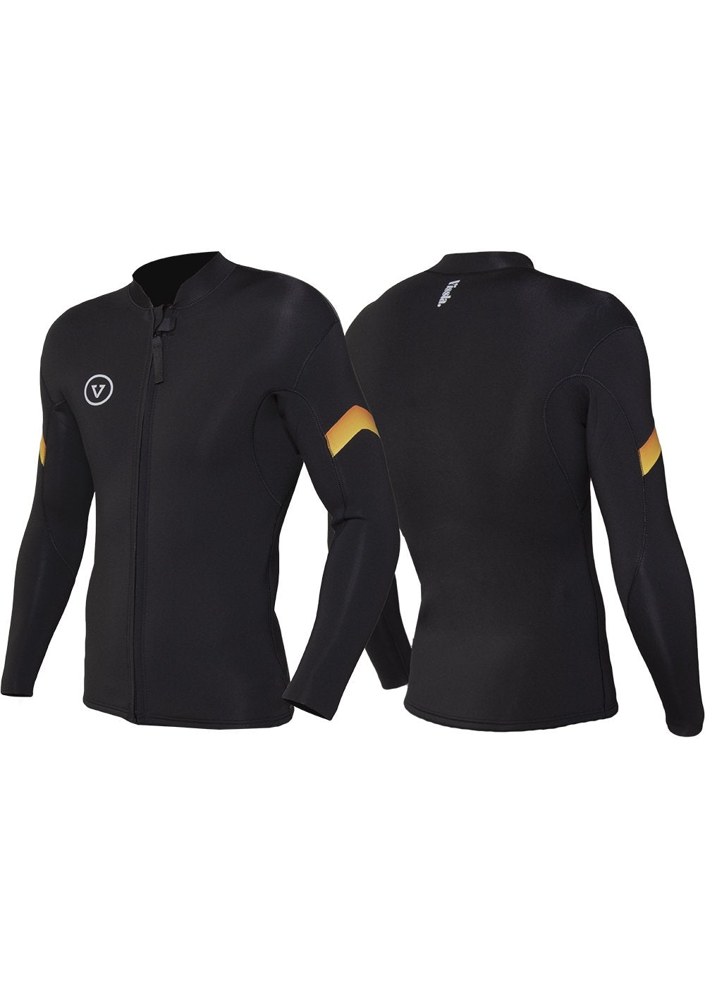 Vissla Men's Black Raditude 2MM Front Zip Wetsuit Jacket. Front and Back View
