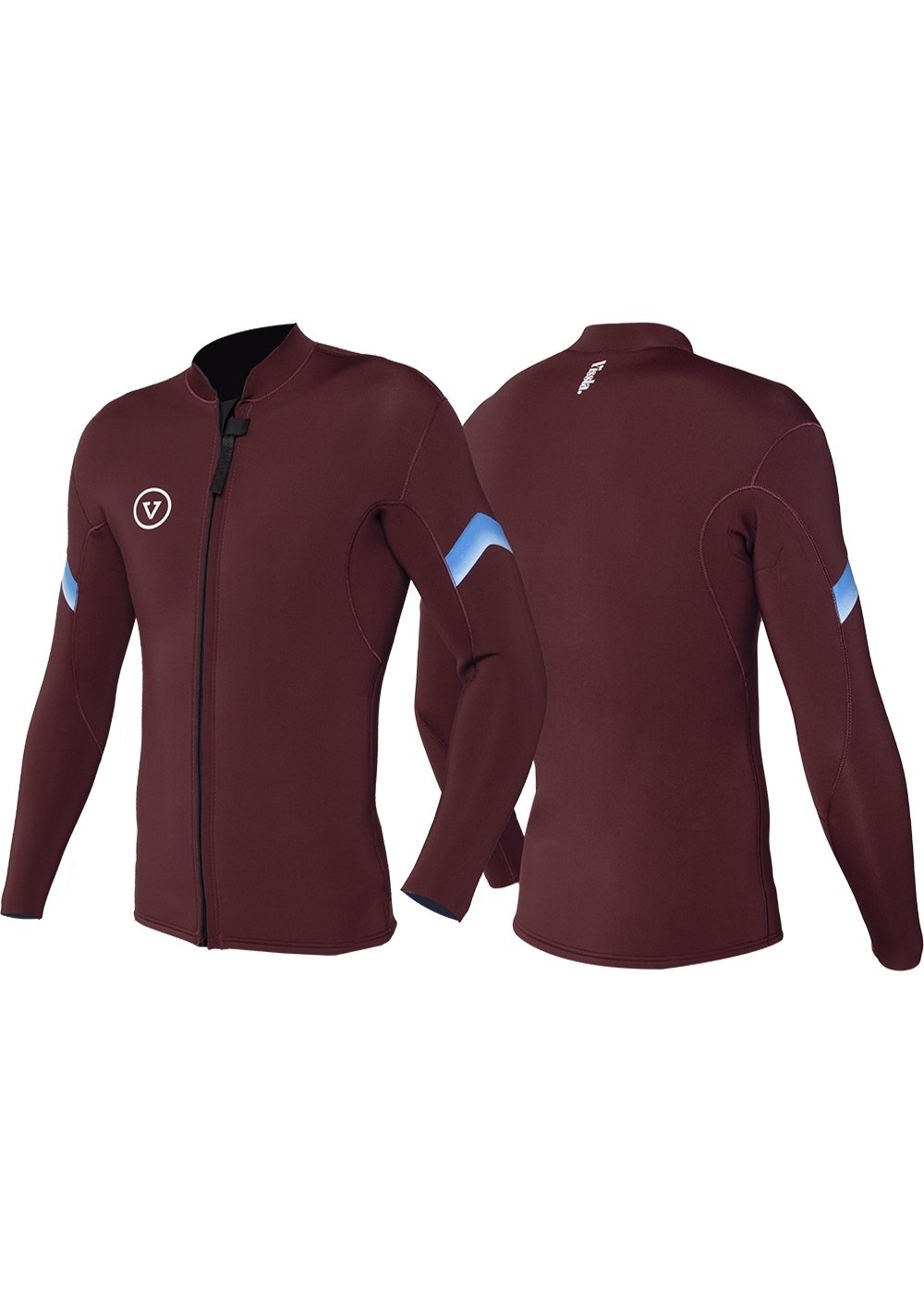 Vissla Men's Wine Raditude 2MM Front Zip Wetsuit Jacket. Front and Back View