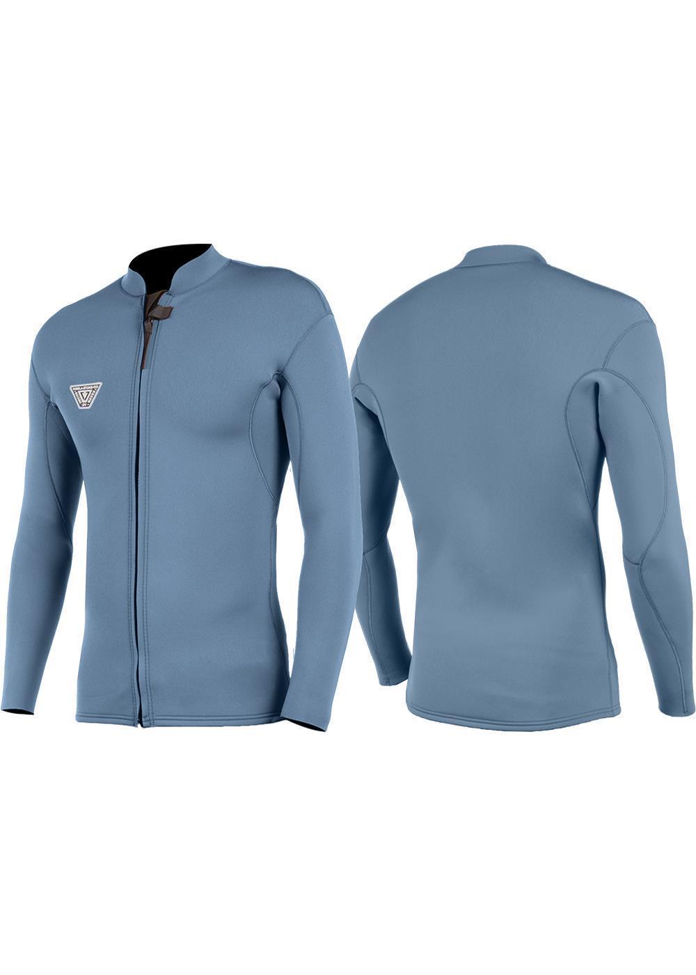 Vissla Men's Solid Sets Harbor Blue 2MM Wetsuit Jacket. Front and Back View.