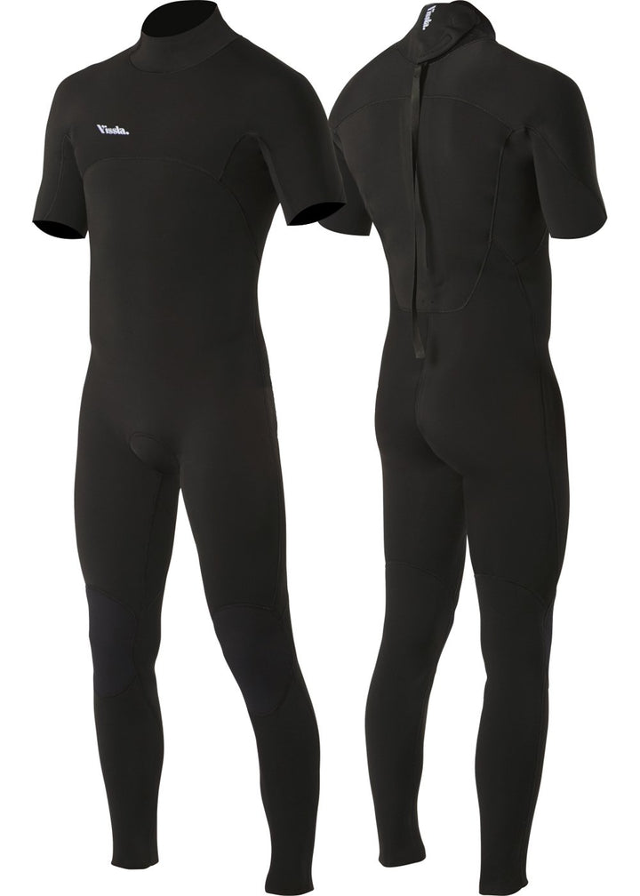 Vissla Men's Black 7 Seas Wetsuit 2-2 full short sleeve back zip. Front and back view