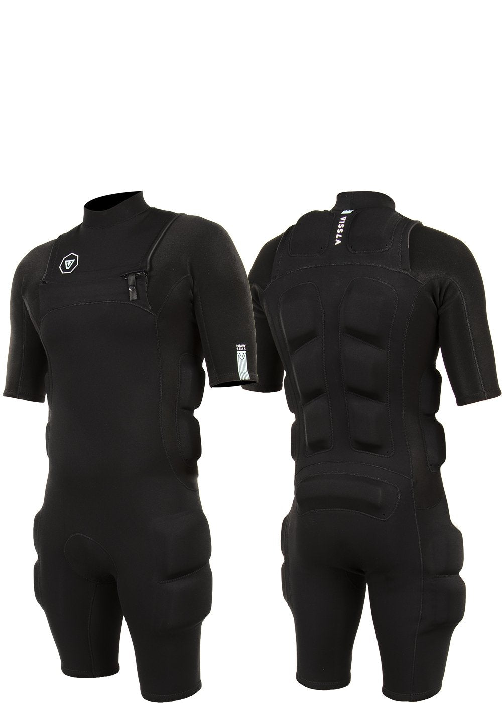 Vissla Men's Black Heavy Seas Impact 2-2 Spring Suit. Front and Back View.