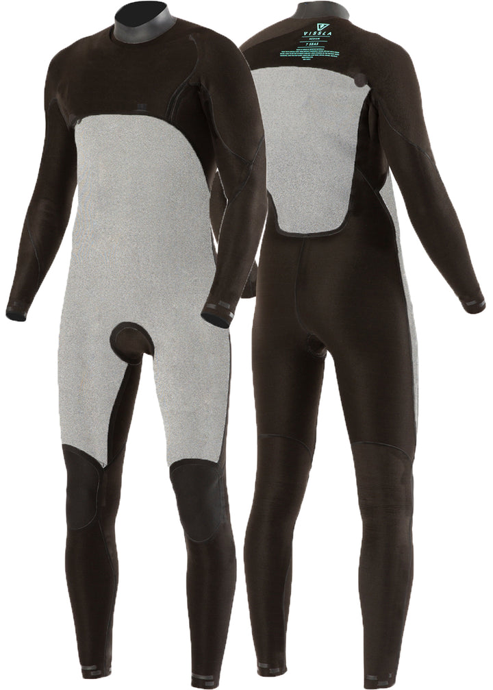 7 Seas Comp 3-2 Full Chest Zip Wetsuit. Front and Back Inside View.