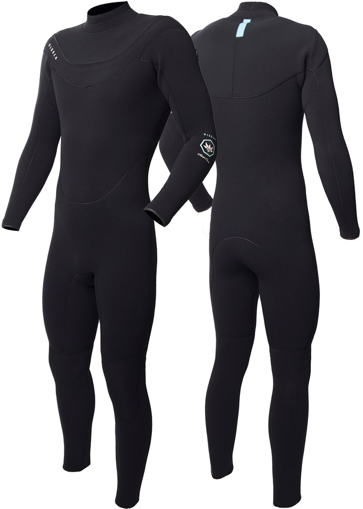 Vissla X Axxe Men's 3-3 U Zip Full Suit. Front and Back View.