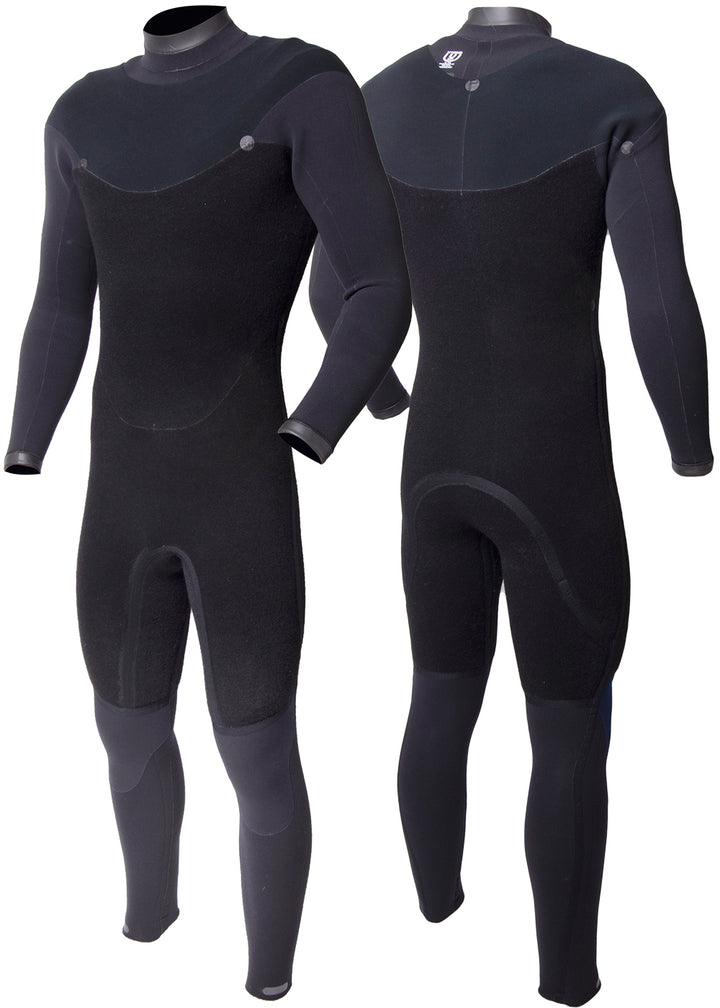 Vissla X Axxe Men's 3-3 U Zip Full Suit. Front and Back Inside View.
