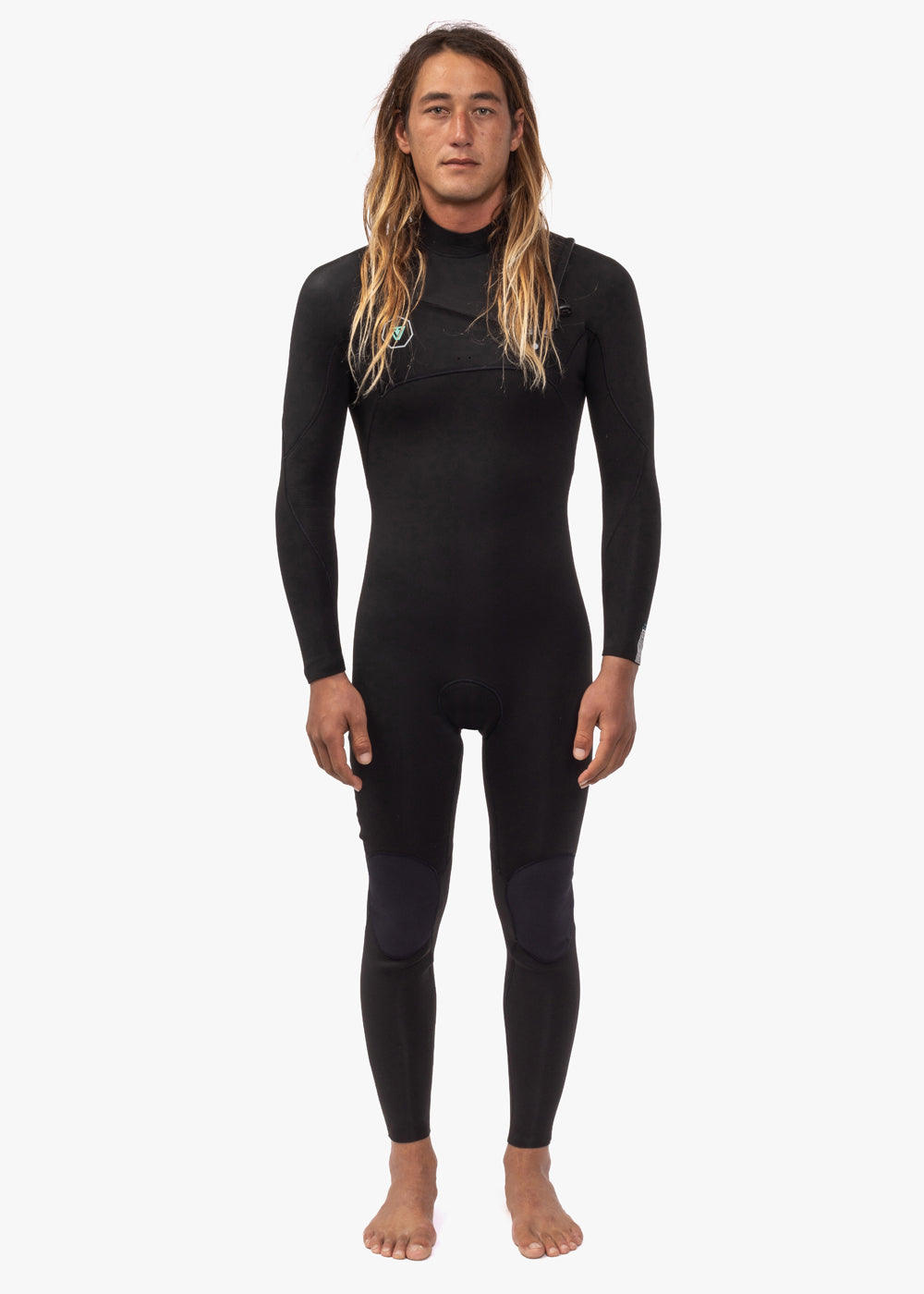 7 Seas 4-3 Full Chest Zip Wetsuit - Black with Jade Logos