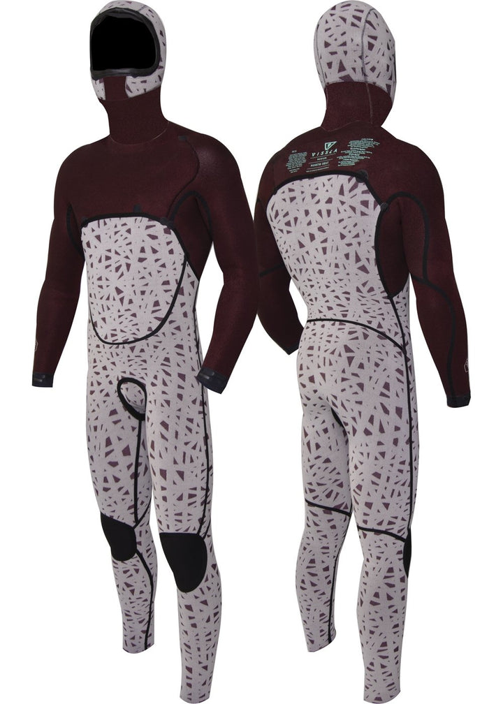 Vissla Men's Black North Seas 5.5-4.5 Hooded Chest Zip Full Suit. Front and Back Inside View.