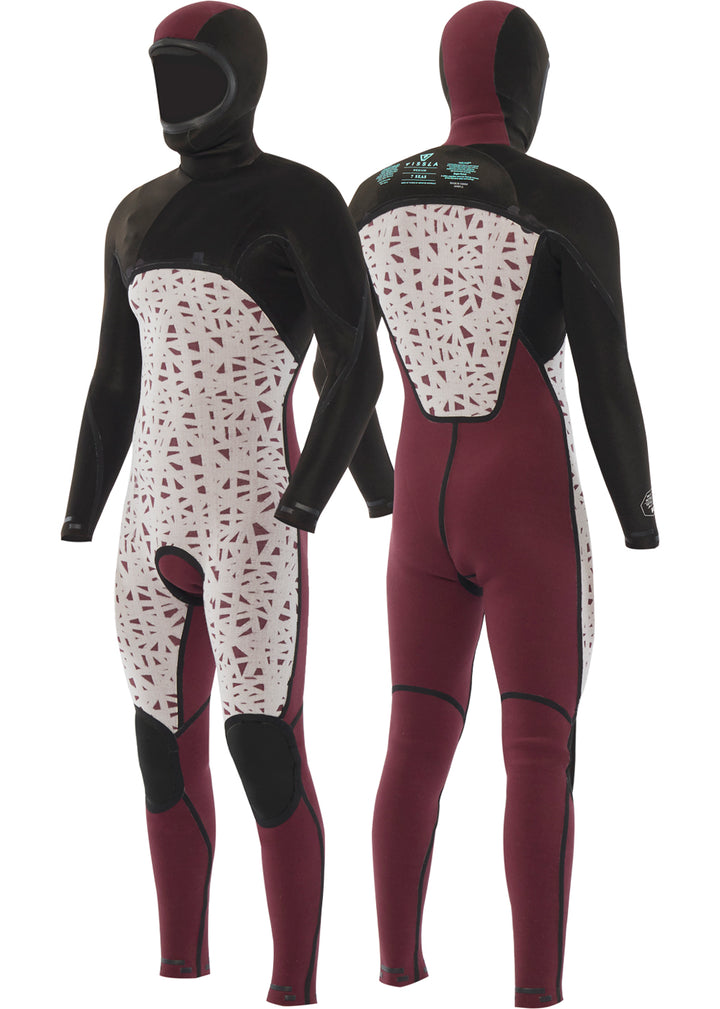 7 Seas 6-5 Full Hooded Chest Zip Wetsuit. Front and Back Inside View.