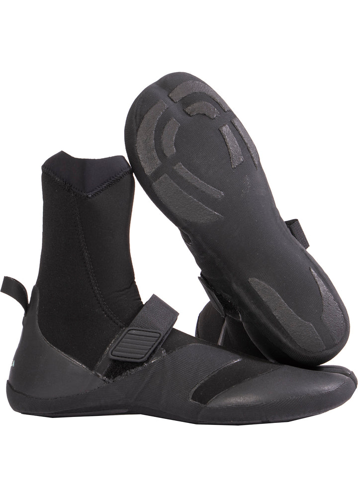 Vissla Men's Black High Seas ll 3MM Split Toe Wetsuit Booties. Side and Bottom View.