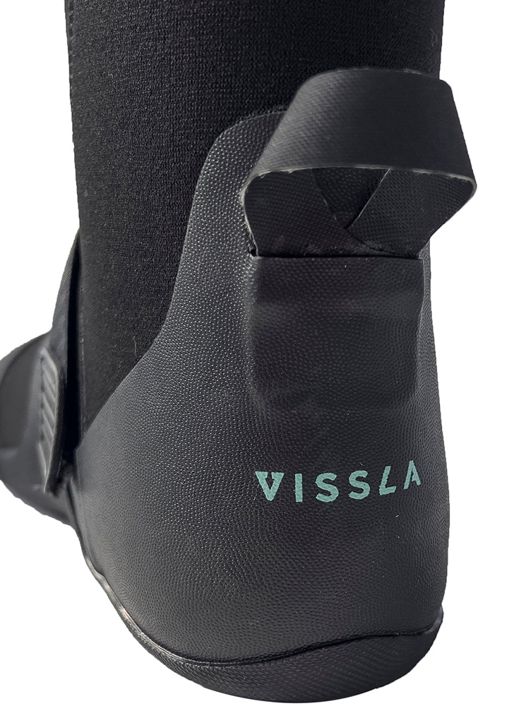 Vissla Men's Black High Seas ll 3MM Split Toe Wetsuit Booties. Back View Close Up.