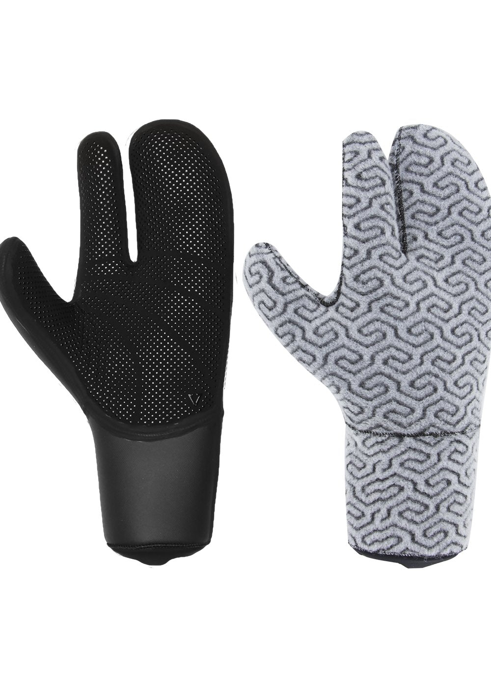 Vissla Men's Black 7 Seas 5MM Claw Wetsuit Glove. Bottom and Lining  View.