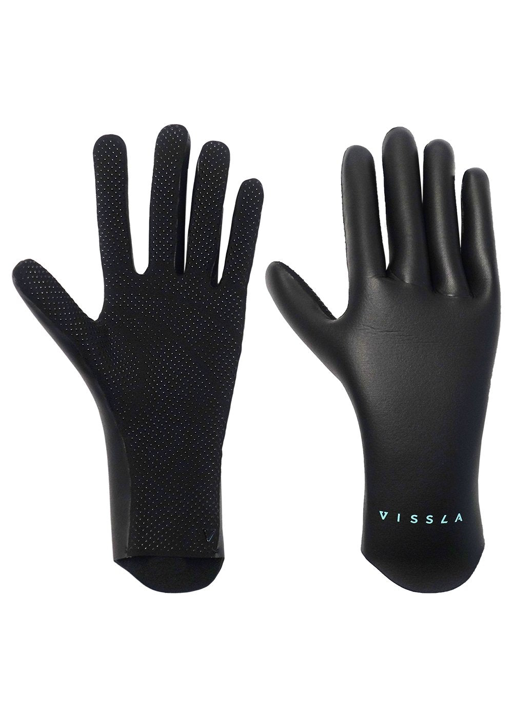 Vissla Black High Seas 1.5mm Wetsuit Gloves. Top and Bottom View.