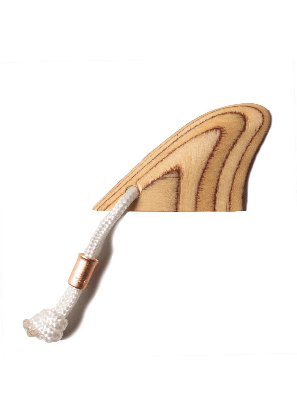 White Rope Fin Keychain with Wooden Surfboard Fin by Donald Brink