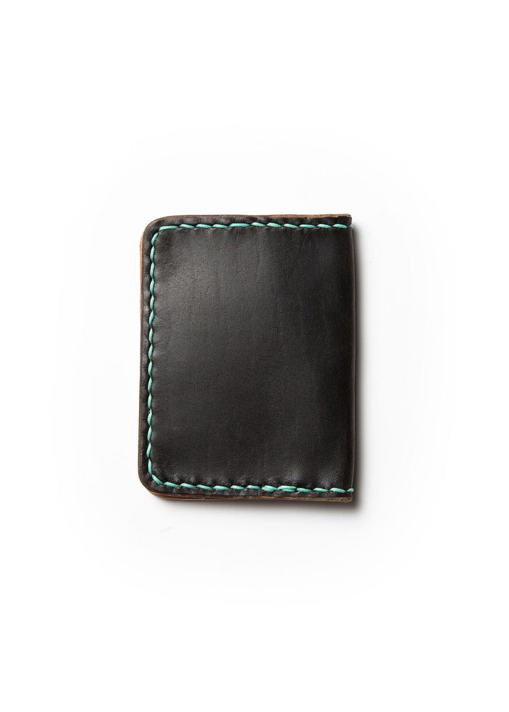 Black Leather Headlands Cash Fold Wallet with White Stiching