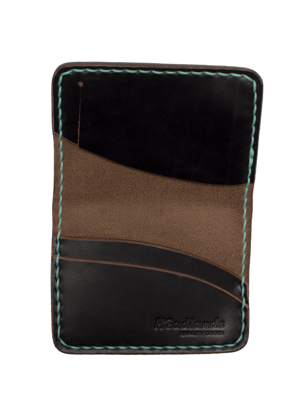 Inside View of Black Leather Headlands Cash Fold Wallet with White Stiching