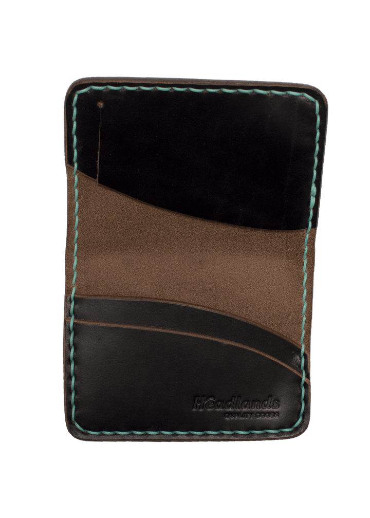 Inside View of Black Leather Headlands Cash Fold Wallet with White Stiching