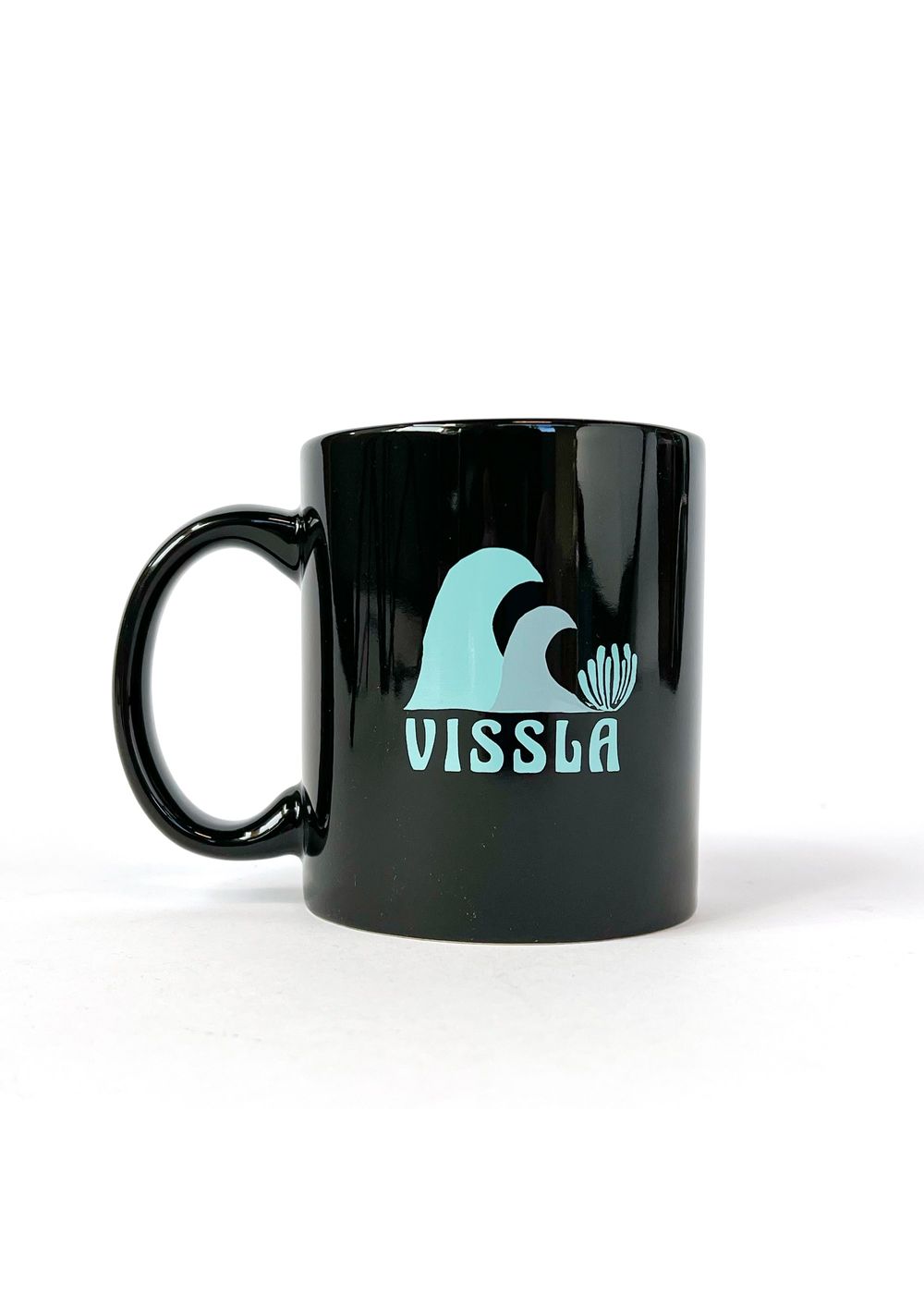 Black Vissla Mug with Teal Waves