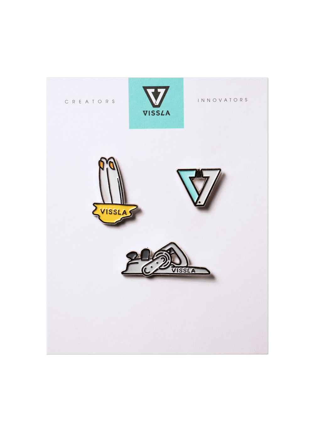 Three White Vissla Pins